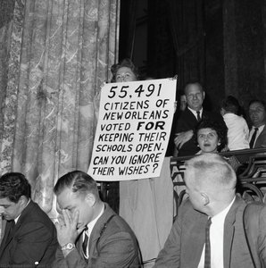 Woman Holding Sign In Favor Of Desegregation/open Schools — Jules L. Cahn