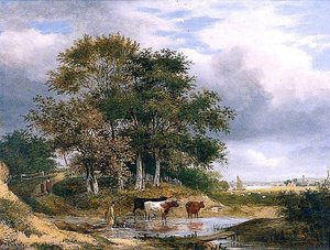 Landscape With Cows In A Pool By A Clump Of Trees — Samuel David Colkett
