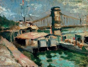 Ships On The Danube At The Pillar Of The Chain Bridge — Izsak Perlmutter
