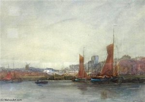 A Dutch River Scene With Sailing Boats — Willem Maris