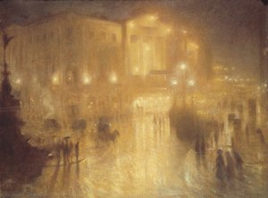 A Wet Night At Piccadilly Circus — Arthur Hacker, Academic Realism