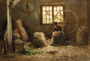 Wolkamster - A Peasantwoman Combing Wool — Evert Pieters