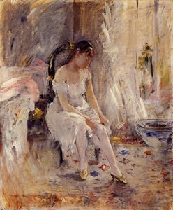 Woman Getting Dressed (also Known As Young Woman Fastening Her Stockings) — Berthe Morisot