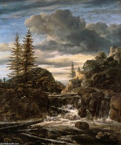 A Norwegian Landscape With A Cascade Waterfall — Jacob Isaackszoon Van Ruisdael
