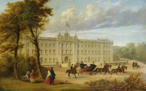 Buckingham Palace (before The Aston Webb Facade), With An Open Carriage Leaving The Palace — Jennens Bettridge