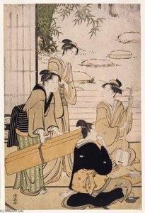 Geisha And Shamisen Carrier — Torii Kiyonaga