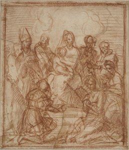 Enthroned Madonna With Child And Eight Saints (composition Study For The Altar Painting In Sarzana) — Andrea Del Sarto, High Renaissance