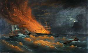 Ss 'amazon' On Fire In The Bay Of Biscay — Philip John Ouless