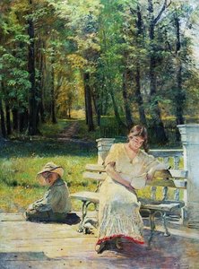 Olenka And Kolya On The Steps — Konstantin Yegorovich Makovsky