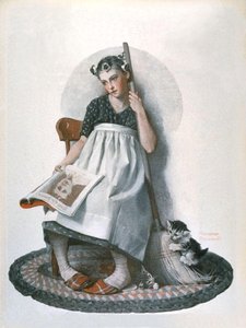 Girl Broom Kitten — Norman Rockwell