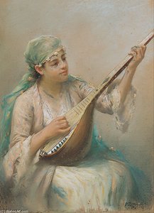 Woman Playing A String Instrument — Fausto Zonaro