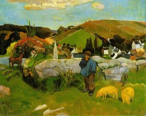 The Swineherd, Brittany, Los Angeles — Eugène Henri Paul Gauguin, Post-impressionism