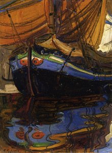 Sailing Boat With Reflection In The Water — Egon Schiele, Expressionist Painting
