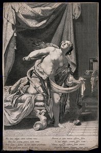 A Young Woman Rises From Her Bed Holding A Dagger In Her Rig — Claude Mellan