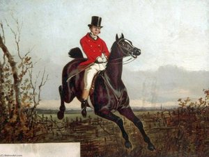 Gentleman On A Black Horse Taking A Fence — John Dalby