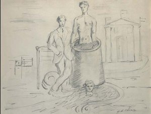 Borghese E Bagnante Nella Vasca Alta Con Tempietto — Giorgio De Chirico