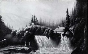 Waterfall Scene, (painting) — Charles A Hackett