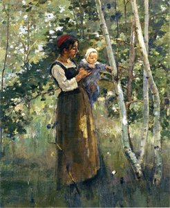 Mother And Child By The Hearth — Theodore Robinson