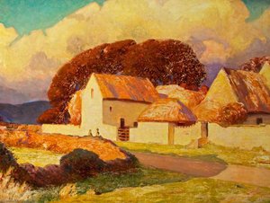 Farm Buildings (kenfig) Bathed In Sunlight Beneath Luminous Clouds — Christopher Williams