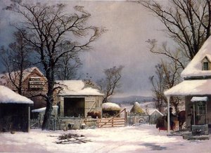 Farmyard, Winter — George Henry Durrie, Hudson River School