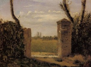 Boid-guillaumi, Near Rouen - A Gate Flanked By Two Posts — Jean-baptiste-camille Corot, Realism