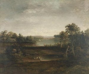 Landscape With Three Lakes And A Sailboat — Thomas Doughty
