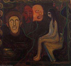 Girl And Three Men's Heads — Edvard Munch, Figurative Expressionism