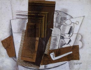 Bottle, Glass, And Pipe — Georges Braque, Cubist Collage