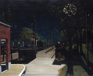 Small Train Station At Night — Paul Delvaux