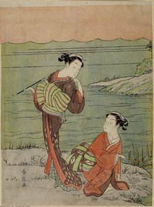One Smoking A Pipe, One Kneeling — Suzuki Harunobu