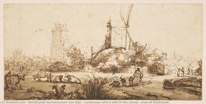 Landscape With A Mill In The Center (view Of Dordrecht) — Rembrandt Van Rijn, Baroque Painting