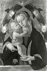 Madonna and Child in a mandorla of seraphim.
