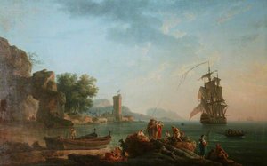 Coast Scene With A British Man Of War — Claude-joseph Vernet
