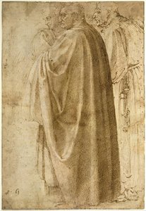 Three Standing Men In Wide Cloaks Turned To The Left (recto), C. 1492-1496 — Michelangelo Buonarroti, High Renaissance