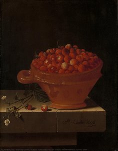 A Bowl Of Strawberries On A Stone Plinth, Adriaen Coorte, 1696 — Adriaen Coorte, Baroque