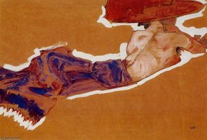 Reclining Semi-nude With Red Hat (gertrude Schiele) — Egon Schiele, Expressionism