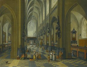 Interior Of A Gothic Cathedral With Figures Promenading In The Aisle — Pieter Neefs The Elder