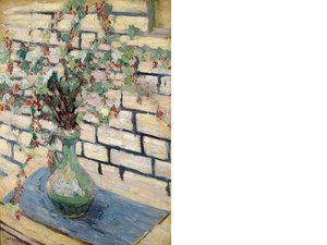 Still Life With Green Vase And Flowers — Joseph M Raphael