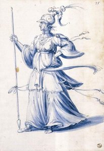 Costume Drawing Of A Woman With Lance — Giuseppe Arcimboldo