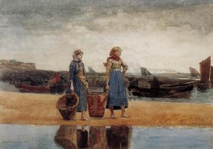 Two Girls At The Beach, Tynemouth — Winslow Homer, American Romanticism American Romanticism