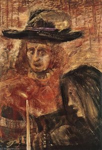 Man With Hat And Woman With Black Scarf