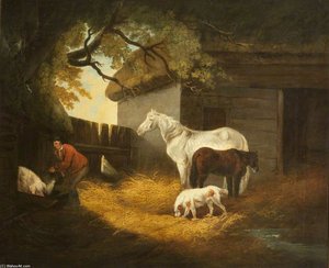 Feeding Time In The Farmyard — George Morland