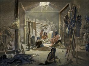 The Interior Of A Hut Of A Mandan Chief — Karl Bodmer
