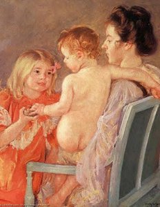 Sara Handing A Toy To The Baby — Mary Stevenson Cassatt, Impressionism