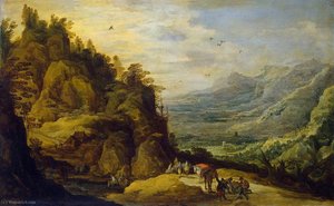 Mountainous Landscape With Figures And A Donkey — Jan De Momper