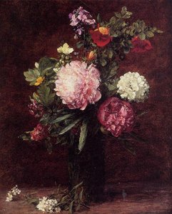 Flowers, Large Bouquet With Three Peonies — Henri Fantin-latour