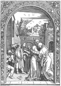 Life Of The Virgin: 3. The Meeting Of Joachim And Anne At The Golden Gate — Albrecht Dürer