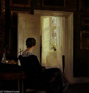 A Woman Seated Near A Door — Carl Vilhelm Holsoe, Realism