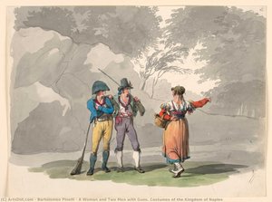 A Woman And Two Men With Guns. Costumes Of The Kingdom Of Naples — Bartolomeo Pinelli, Romanticism