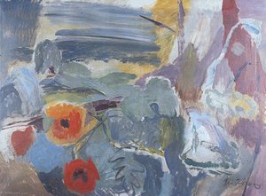 Poppies, Open Window On The Downs — Ivon Hitchens